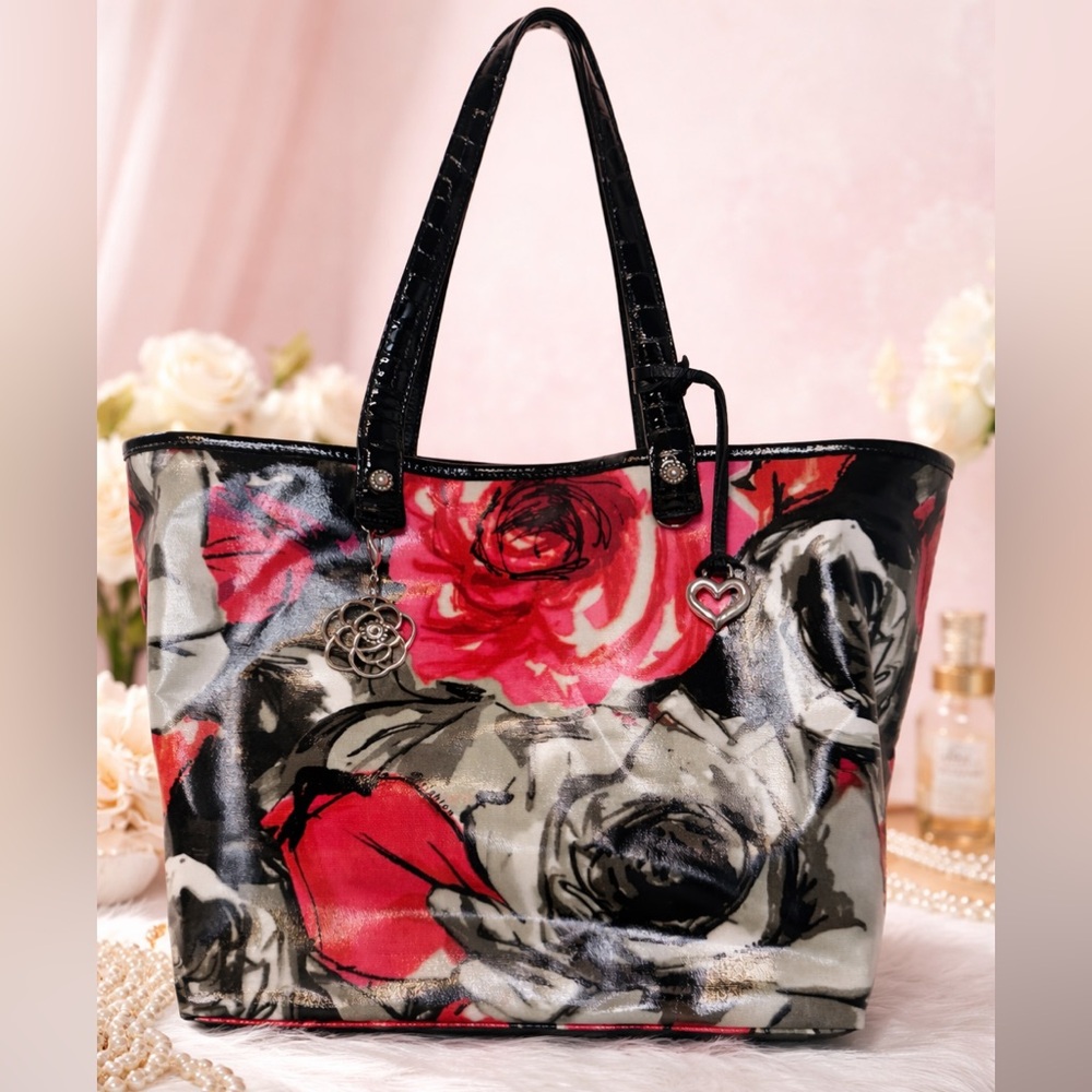 Brighton Madison Rose  Floral Tote in Black,  2 strap. Great condition